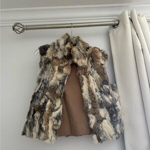 Adrienne Landau Rabbit Fur Vest in Tan and Cream